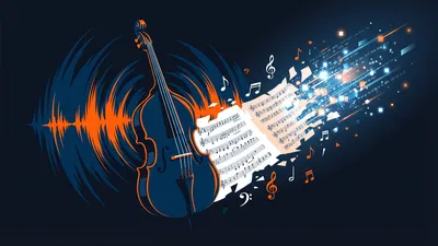 Contrebasse et partition musicale se transformant en données numériques — invasion IA streaming